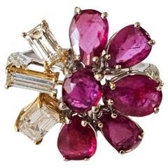 Set in 18K Gold, 3.80 carats Mozambique Ruby 
Yellow Diamonds Engagement Ring