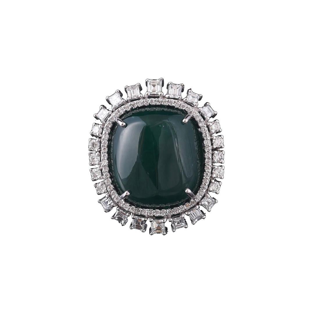 18k Gold 38,25 Karat Smaragd Cabochon & Prinzessinnen-Diamanten Cocktail Ring