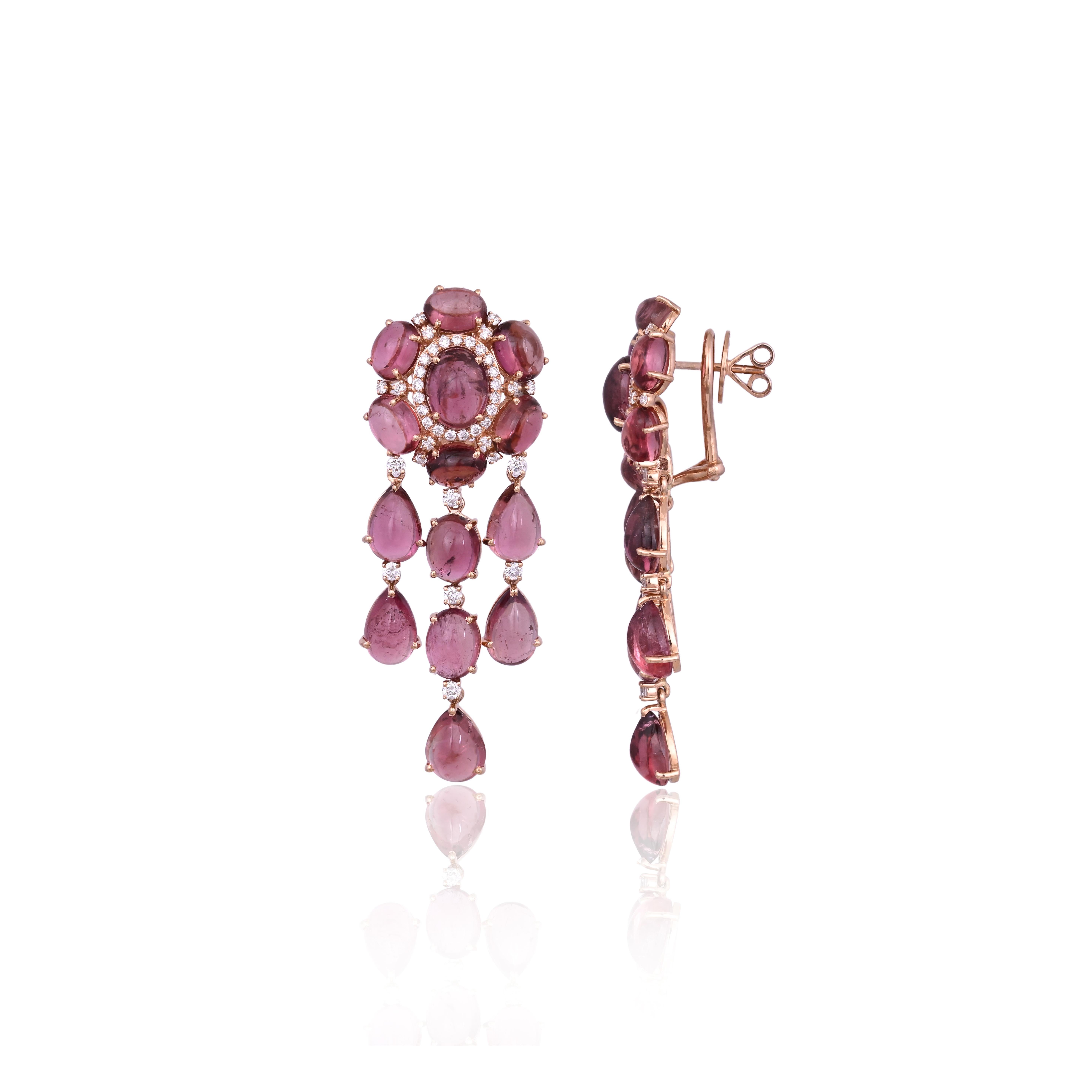 Set in 18K Gold, 39.21 carats, Tourmaline Cabochons & Diamonds Dangle Earrings For Sale 8