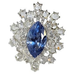 Set in 18K Gold, 4.05 carats, Blue Sapphire & Rose Cut Diamonds Engagement Ring