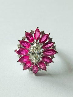 Set in 18K Gold, 4.11 carats Mozambique Ruby & Marquise Diamonds Cocktail Ring