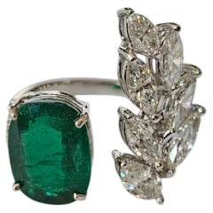 Anillo de compromiso con esmeralda natural de Zambia de 4,23 quilates y diamantes, engastado en oro de 18 quilates