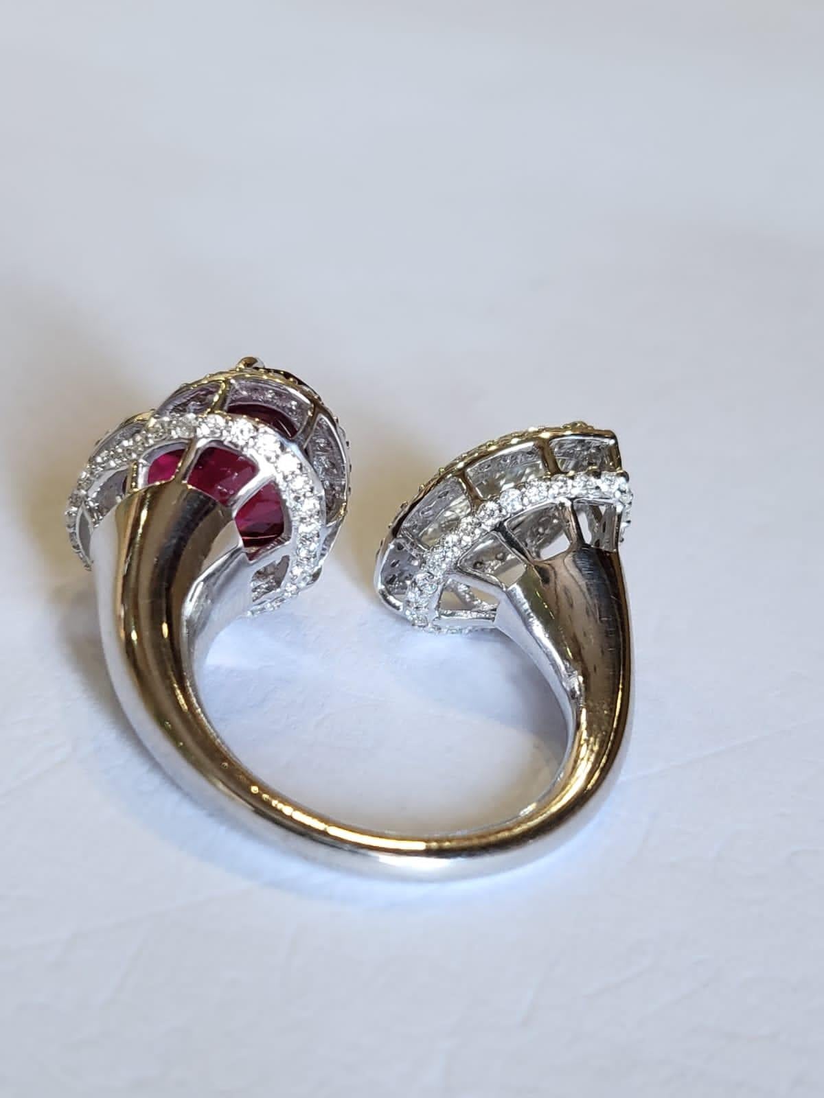 Marquise Cut Set in 18K Gold, 4.36 Carats Rubellite & 1.05 Carats Diamond Engagement Ring