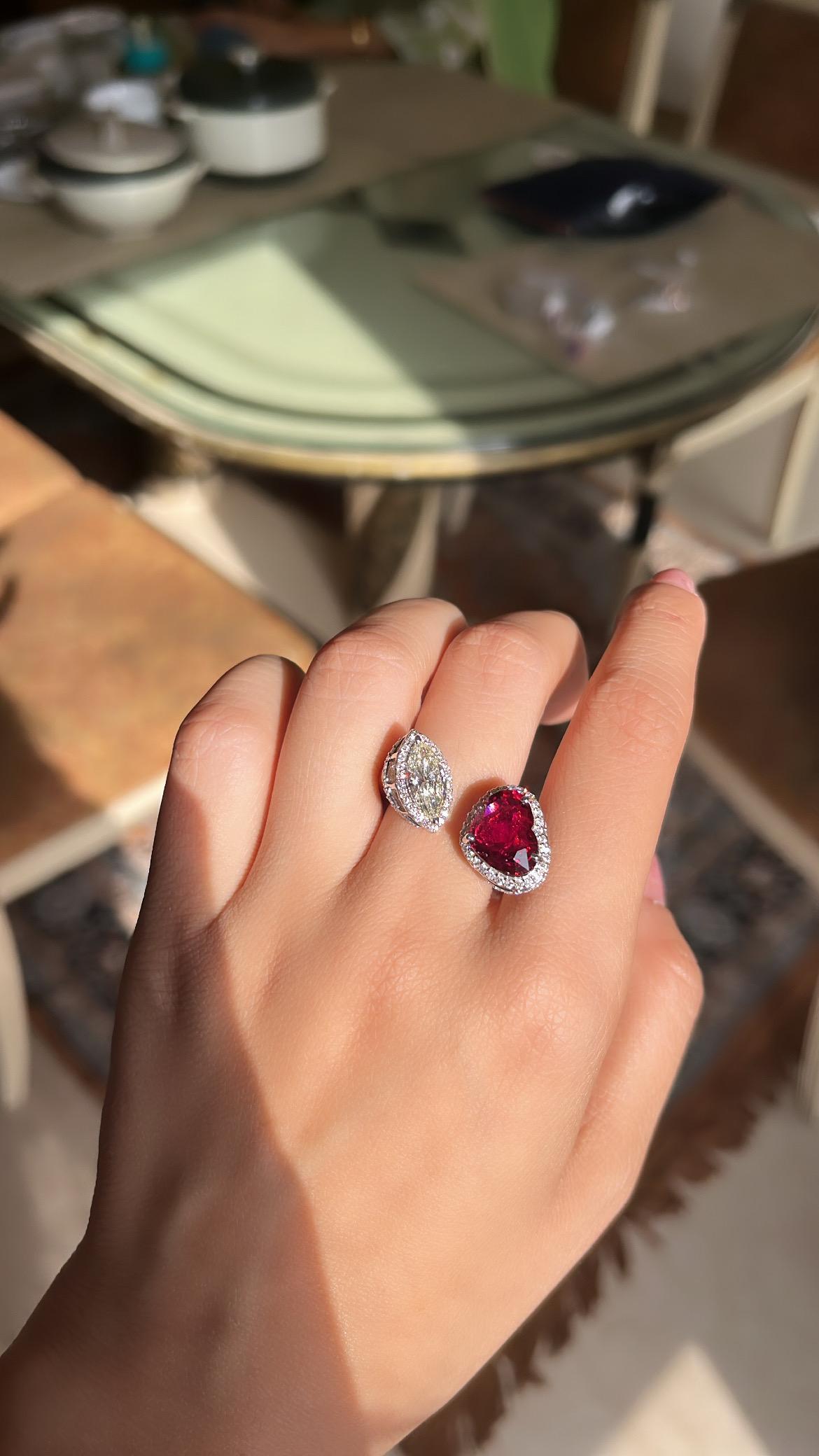 Set in 18K Gold, 4.36 Carats Rubellite & 1.05 Carats Diamond Engagement Ring 2