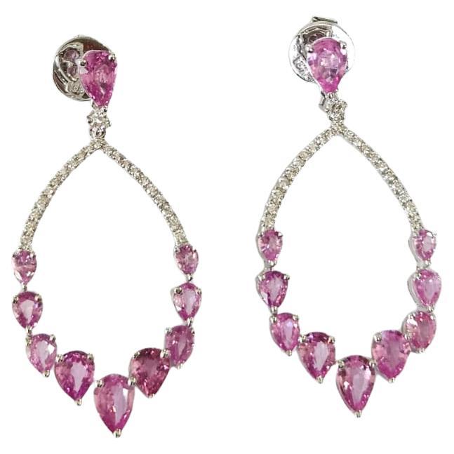 Pendientes Colgantes de Oro de 18 quilates, 4,57 quilates, Zafiros Rosas de Ceilán y Diamantes