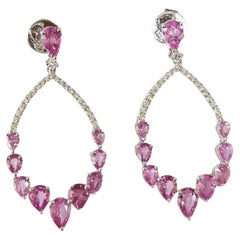 Pendientes Colgantes de Oro de 18 quilates, 4,57 quilates, Zafiros Rosas de Ceilán y Diamantes