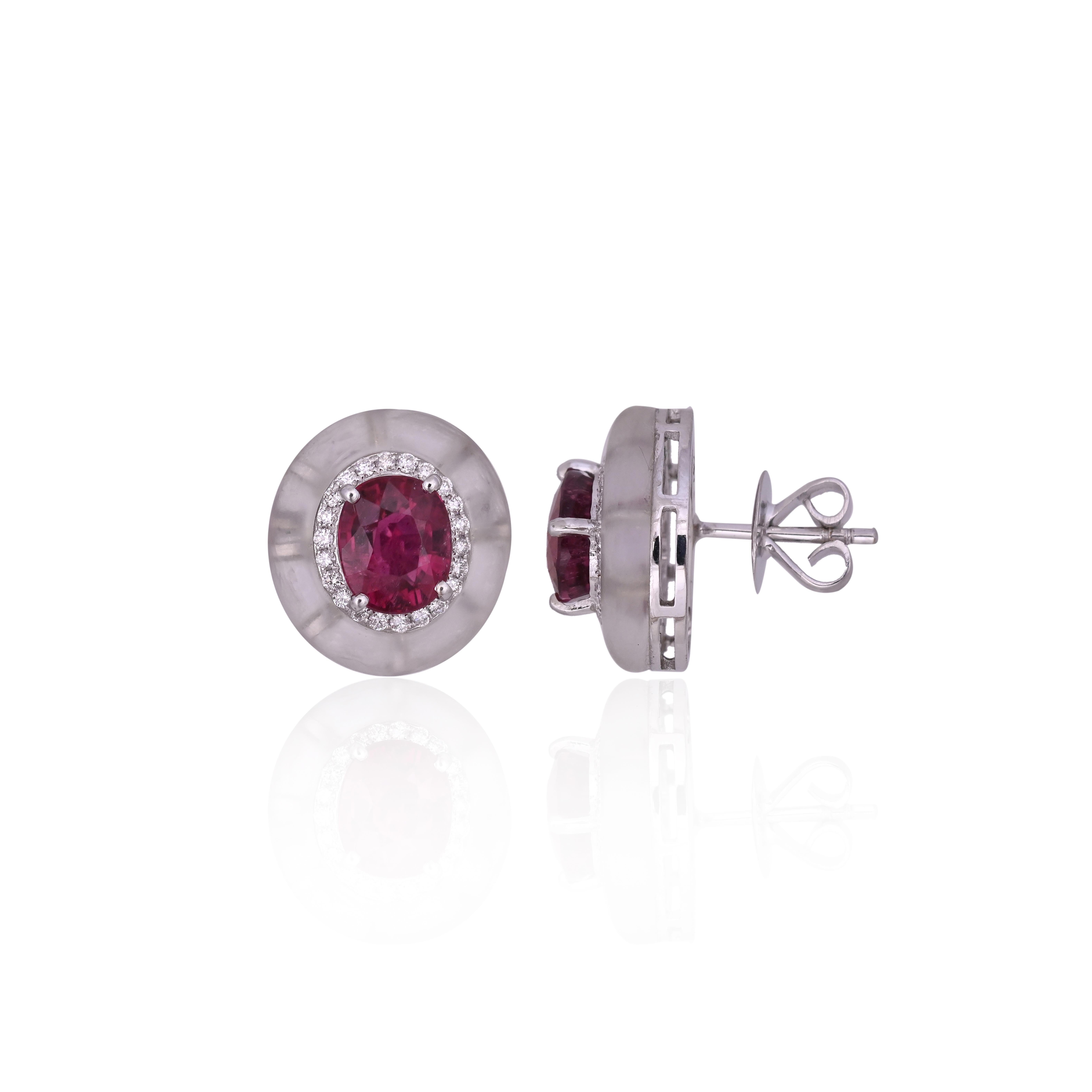Orecchini con rubellite, cristallo di rocca e diamanti, 4,71 carati, incastonati in oro 18 carati in vendita 6