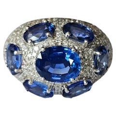 Set in 18K Gold, 5.03 carats Ceylon Blue Sapphires & Diamonds Engagement Ring