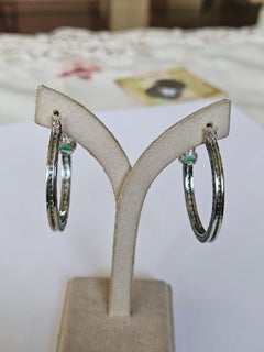 Set in 18K Gold, 5.40 carats, natural Zambian Emeralds & Diamonds Hoop Earrings