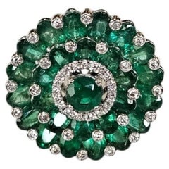 Set in 18K Gold, 5.48 carats, Zambian Emeralds & Diamonds Cocktail Cluster Ring