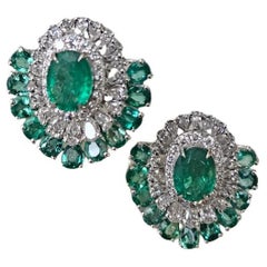 Set in 18K Gold, 5.49 carats, natural Zambian Emerald & Diamonds Stud Earrings