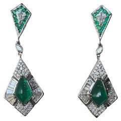 Set in 18K Gold, 5.71 carats, natural Zambian Emerald & Diamonds Dangle Earrings