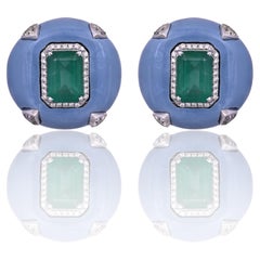 Ohrstecker aus 18 Karat Gold, 5,89 Karat sambischer Smaragd, blauem Opal und Diamanten