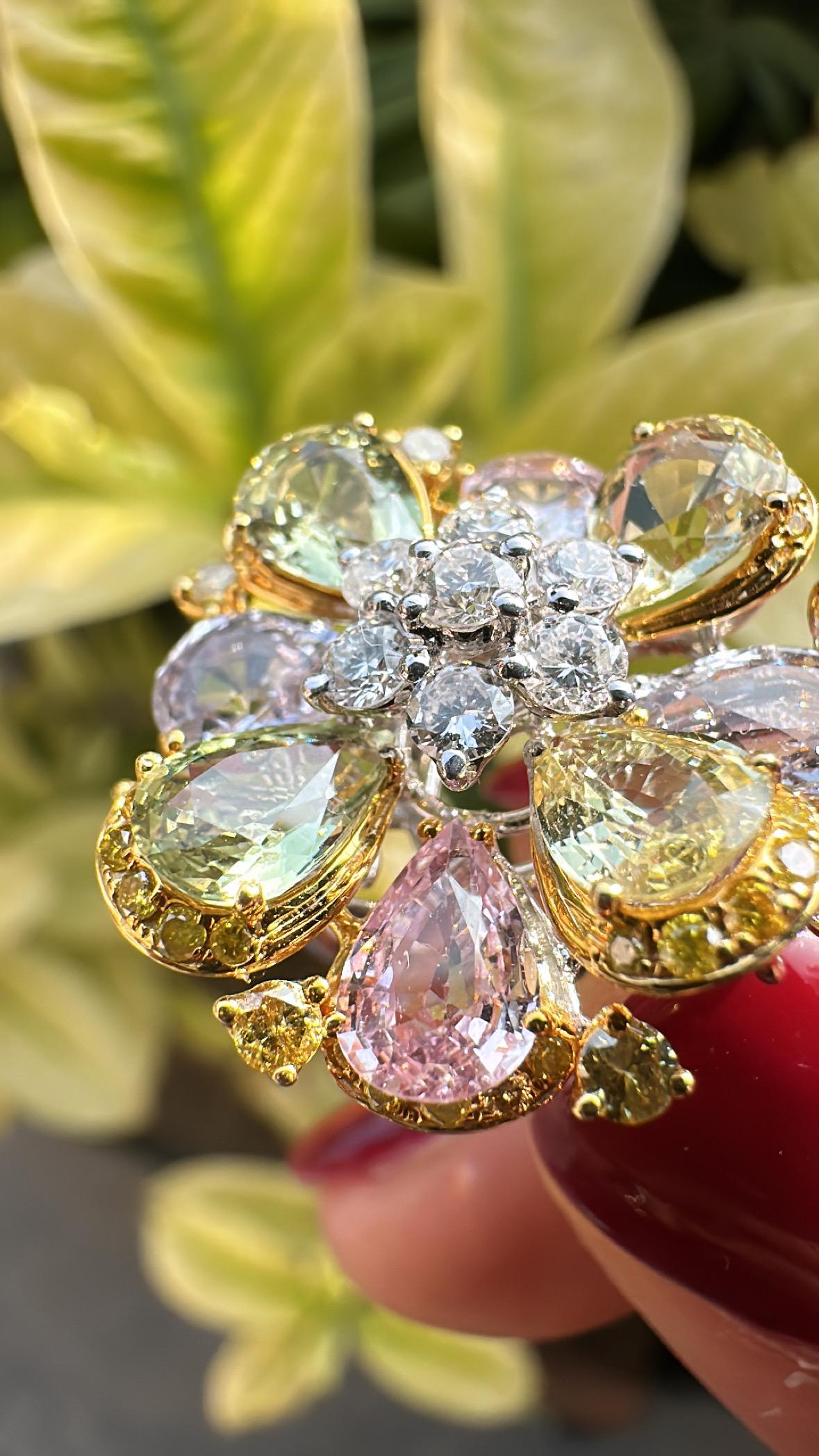 Bague de fiançailles en or 18 carats, 6.00 carats, Ceylon Multi Sapphires & Diamonds en vente 1