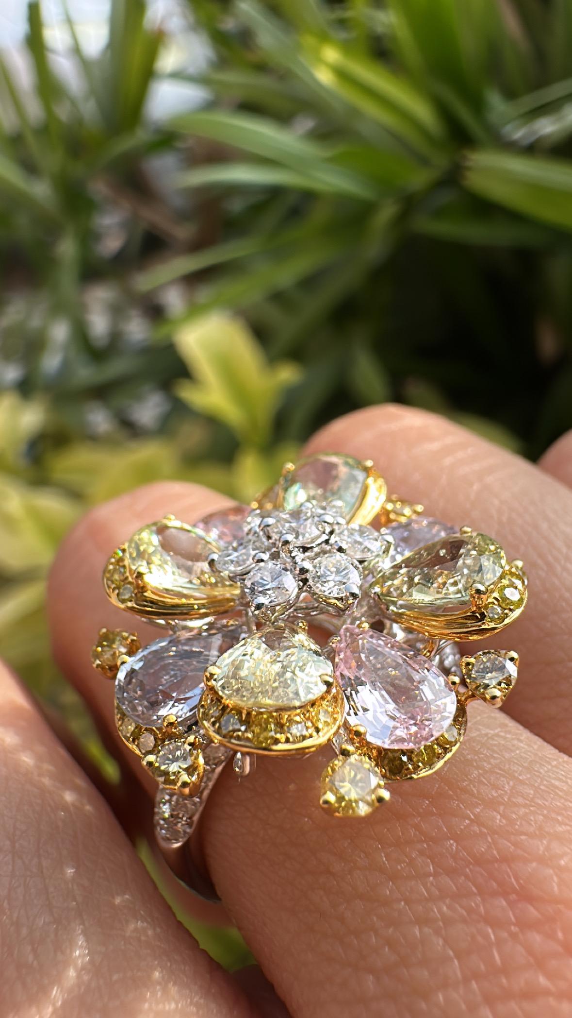 Bague de fiançailles en or 18 carats, 6.00 carats, Ceylon Multi Sapphires & Diamonds en vente 3