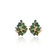Set in 18K Gold, 6.05 carats, Zambian Emerald & Yellow Diamonds Stud Earrings