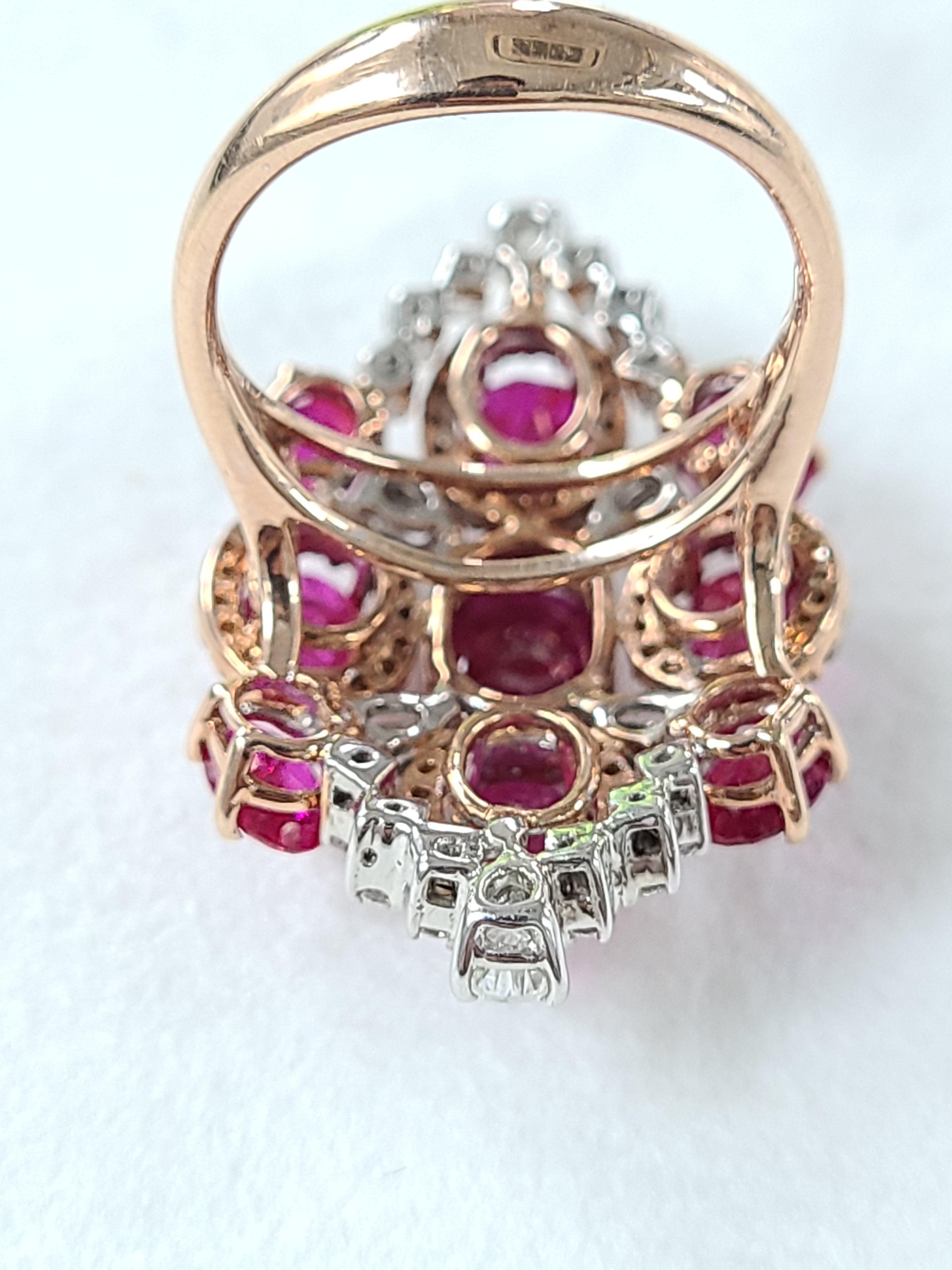 18k Gold 6.10 Carat, Natural Mozambique Ruby and Diamonds Cocktail Ring 2