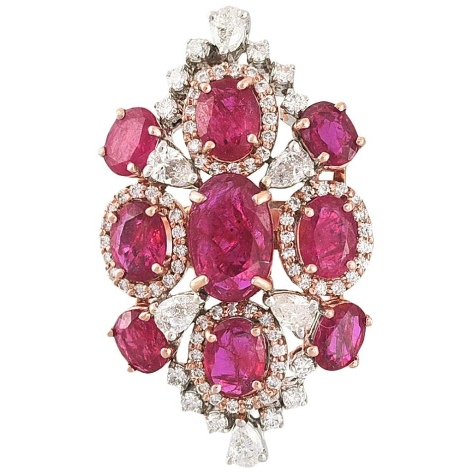 18k Gold 6.10 Carat, Natural Mozambique Ruby and Diamonds Cocktail Ring