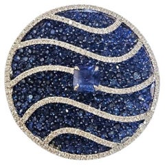 Set in 18K Gold, 6.65 carats Blue Sapphires 
Diamonds Pendant Necklace