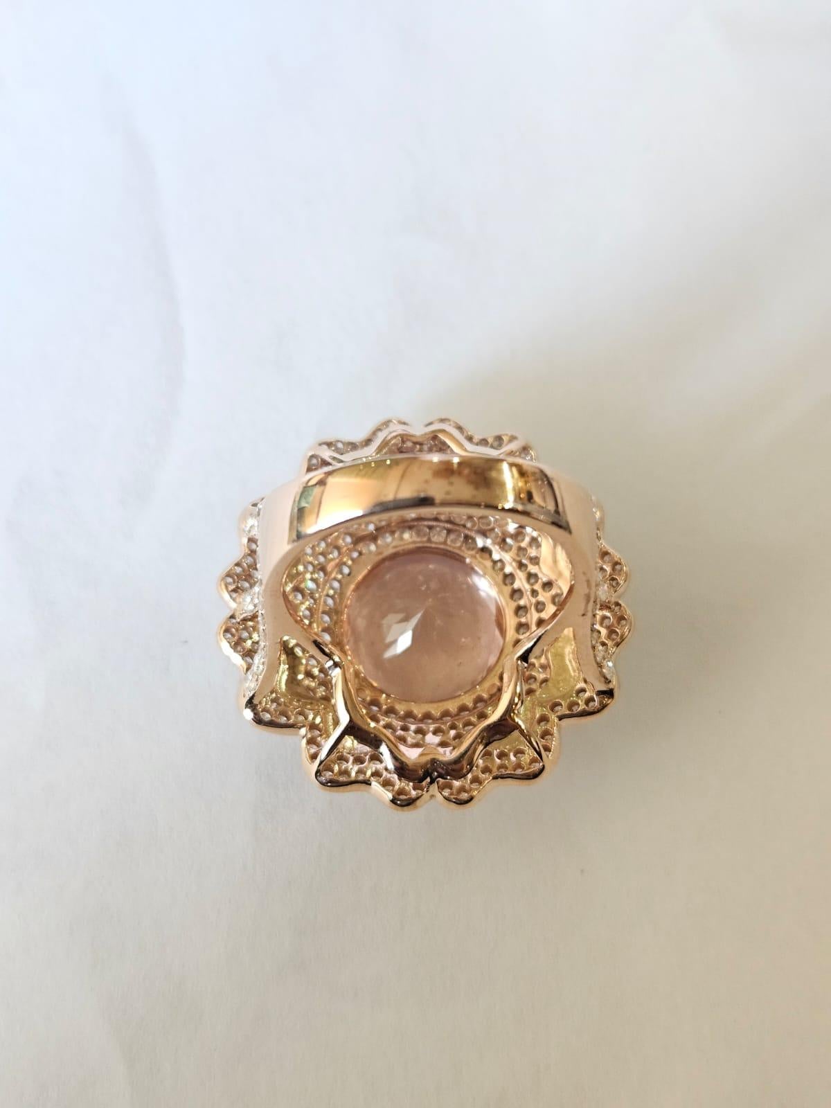 Bague de cocktail en or 18 carats, Morganite 6,68 carats, émail noir et diamants Neuf - En vente à Hong Kong, HK