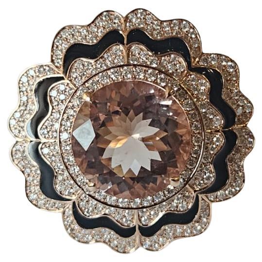 Bague de cocktail en or 18 carats, Morganite 6,68 carats, émail noir et diamants