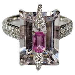 Bague de fiançailles en or 18 carats, Morganite, saphir rose et diamant de 6,69 carats