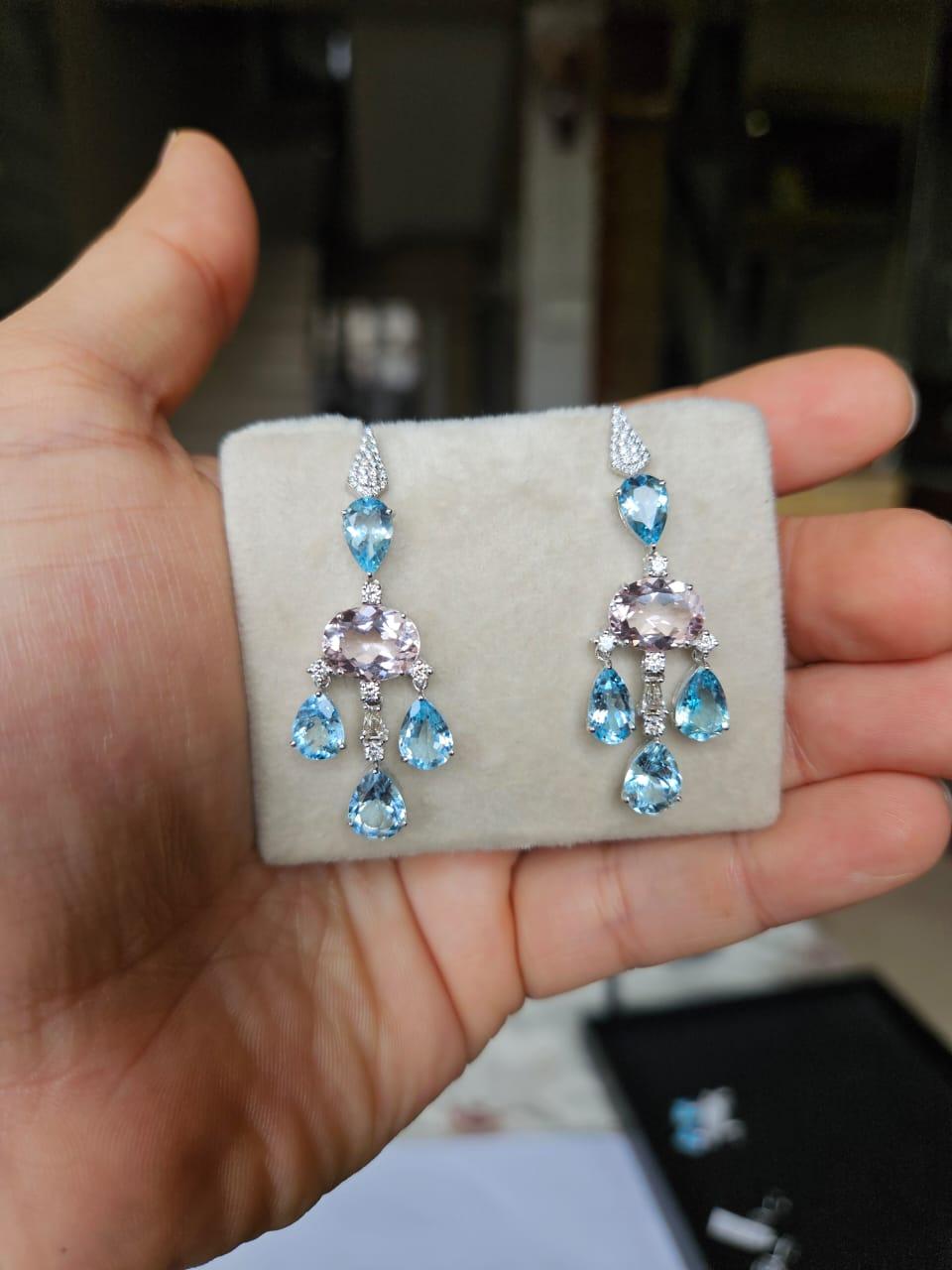 Orecchini pendenti in oro 18 carati, acquamarine, morganiti e diamanti da 6,77 carati in vendita 4