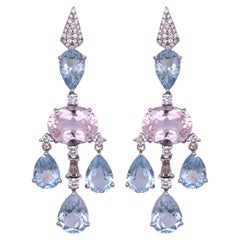 Set in 18K Gold, 6.77 carats Aquamarines, Morganites & Diamonds Dangle Earrings