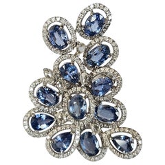 Cocktailring aus 18 Karat Gold, 6,79 Karat blauen Saphiren und Diamanten im Rosenschliff