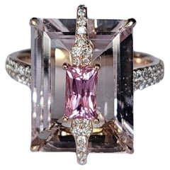 Set in 18K Gold, 7.32 carat, Morganite, Pink Sapphire & Diamonds Engagement Ring