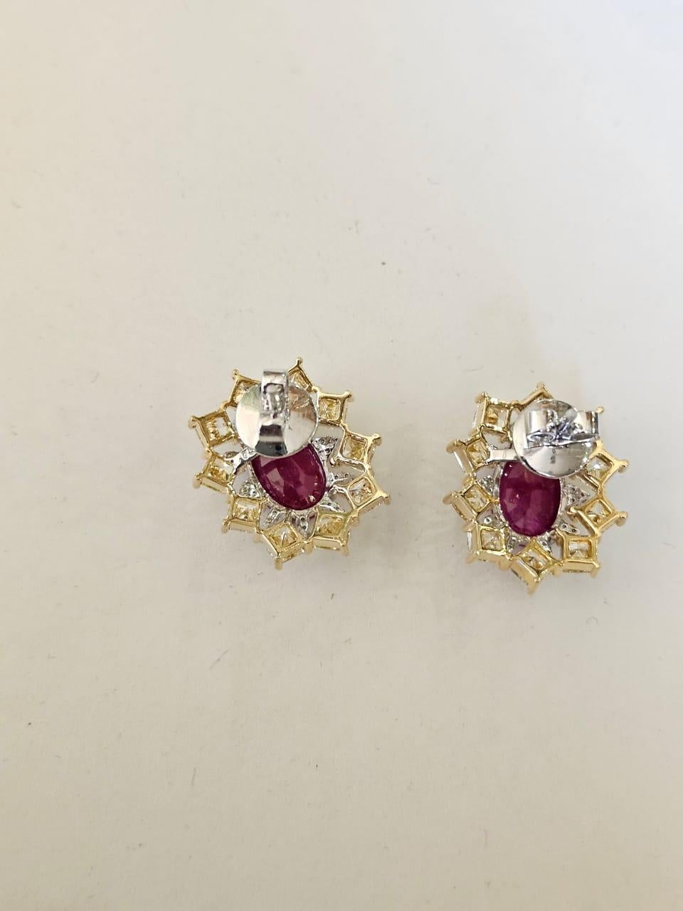 Moderne Boucles d'oreilles en or 18 carats, 7,35 carats, rubis du Mozambique et diamants jaunes en vente