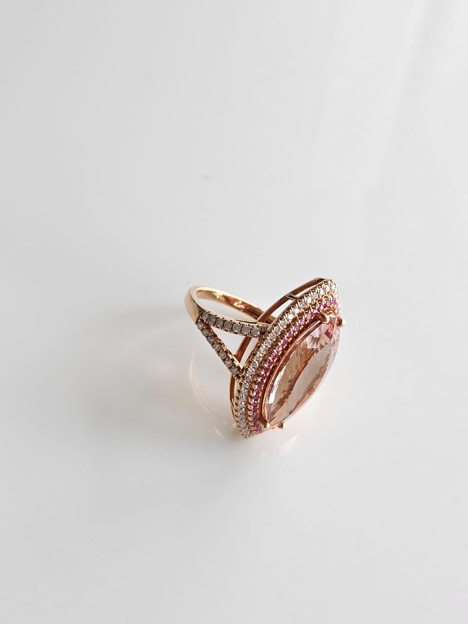 In 18K Gold gefasst, 7,44 Karat, Morganit, Pinke Saphire & Diamanten Cocktail-Ring (Marquiseschliff) im Angebot