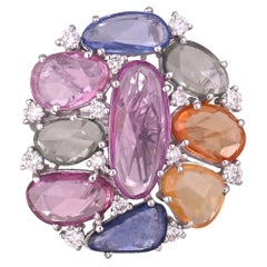 Set in 18K Gold, 7.50 carats Ceylon Multi Sapphires & Diamonds Cocktail Ring