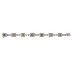 Set in 18K Gold, 7.50 carats, Colombian Emeralds & Diamonds Modern Bracelet