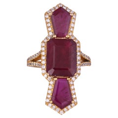 Set in 18K Gold, 7.54 carats, natural Mozambique Rubies & Diamonds Cocktail Ring