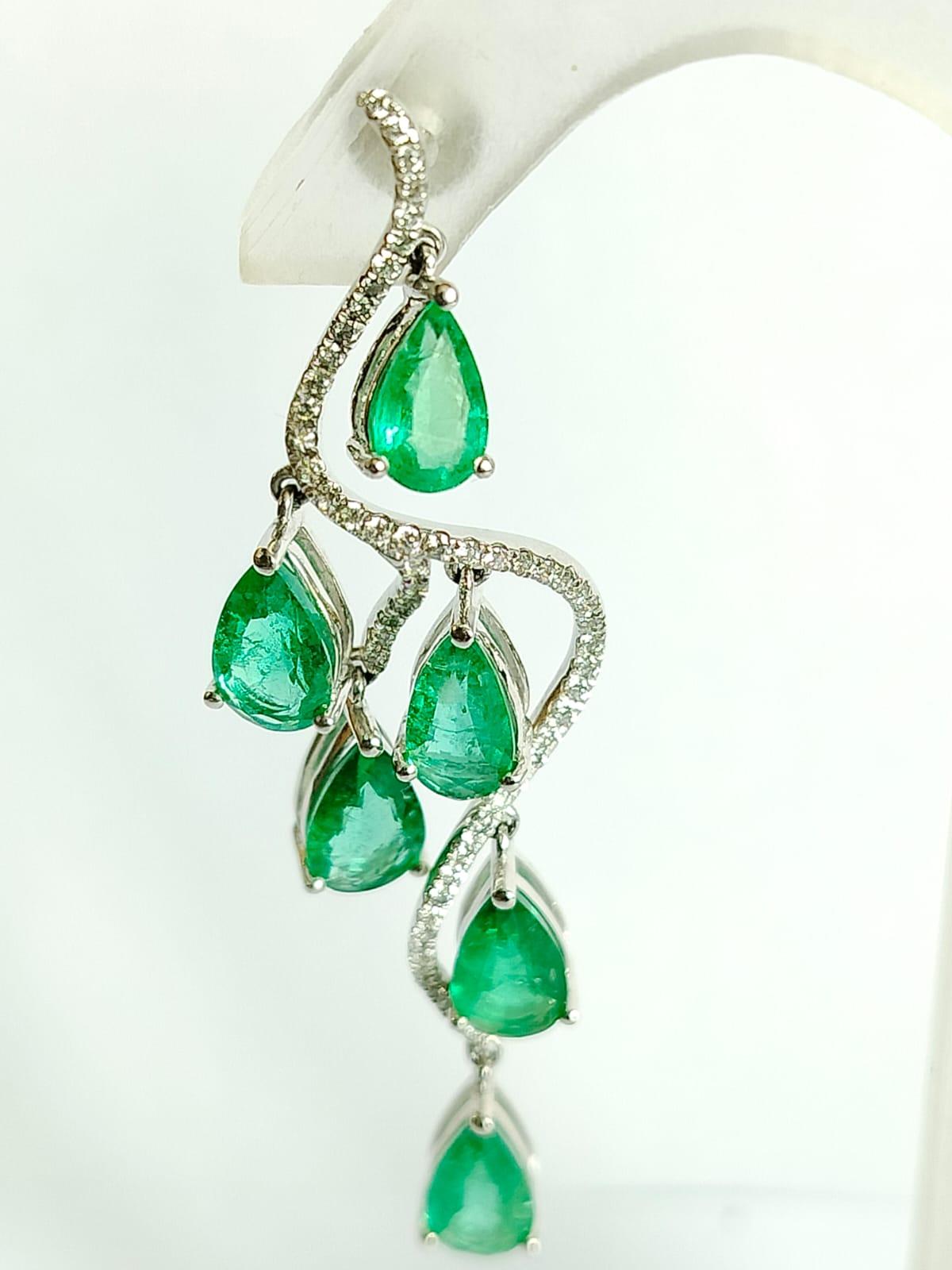 Modern Set in 18K Gold, 7.81 carats, Zambian Emerald & Diamonds Chandelier Earrings For Sale