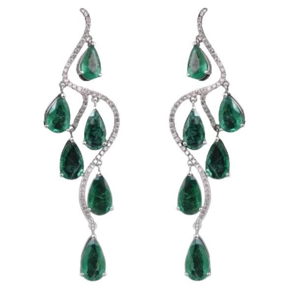 Set in 18K Gold, 7.81 carats, Zambian Emerald & Diamonds Chandelier Earrings For Sale