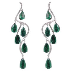 Set in 18K Gold, 7.81 carats, Zambian Emerald & Diamonds Chandelier Earrings
