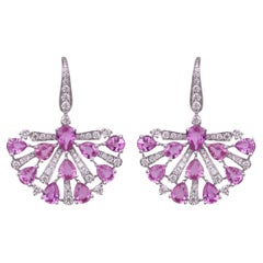 Set in 18K Gold, 7.83 carats Ceylon Pink Sapphires & Diamonds Dangle Earrings