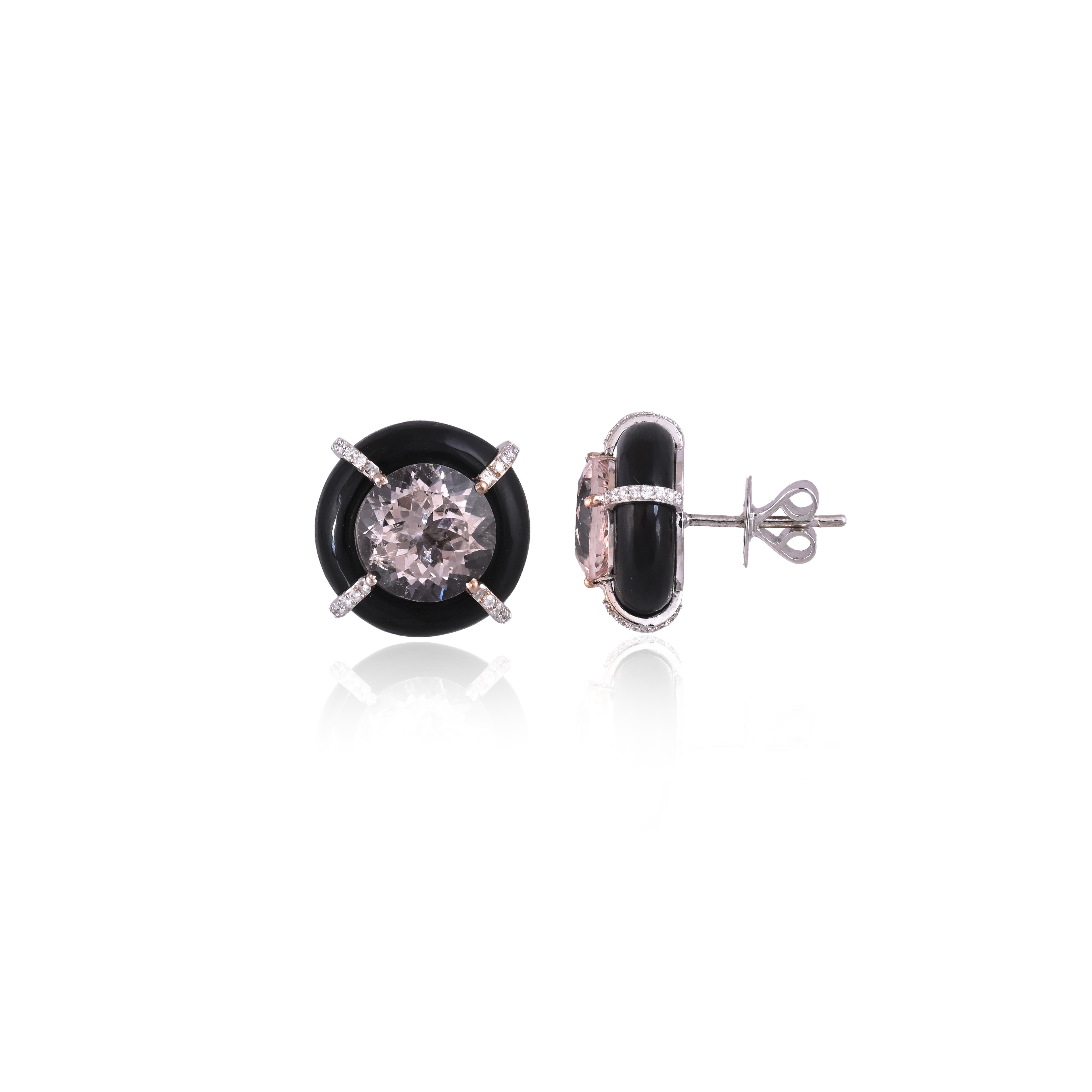 Boucles d'oreilles en or 18 carats, Morganite, Onyx noir et diamants, 8.38 carats en vente 5