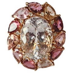 Bague cocktail en or 18 carats, Morganite, tourmalines et diamants de 8,47 carats
