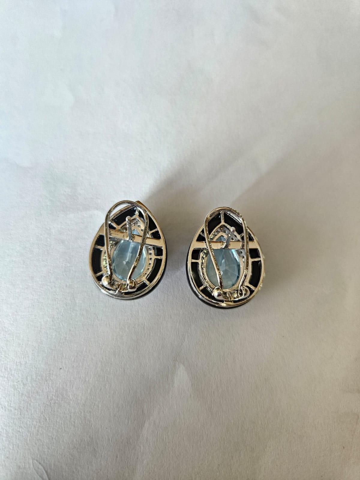 Boucles d'oreilles en or 18 carats, aigue-marine, onyx noir et diamants, 8,54 carats Neuf - En vente à Hong Kong, HK