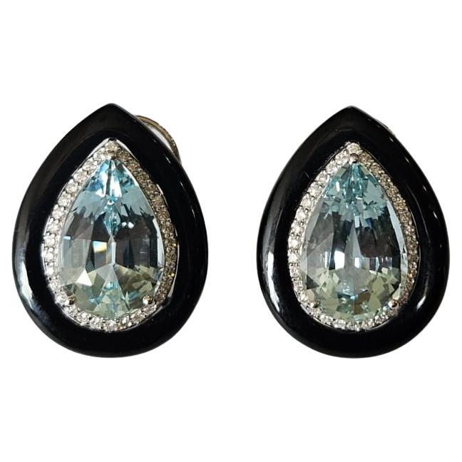 Pendientes de oro de 18 quilates, 8,54 quilates, aguamarina, ónice negro y diamantes