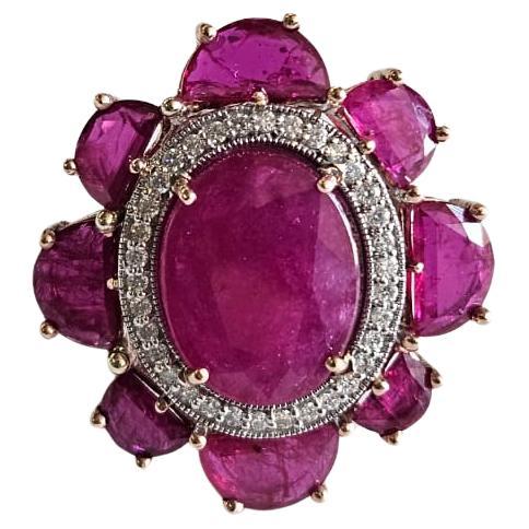 Set in 18K Gold, 8.83 carats, natural Mozambique Ruby & Diamonds Cocktail Ring For Sale