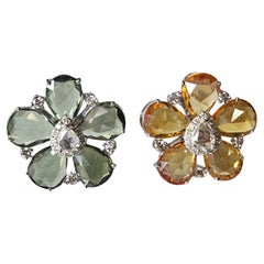 Set in 18K Gold, 8.87 carats, Ceylon Multi Sapphires & Diamonds Stud Earrings