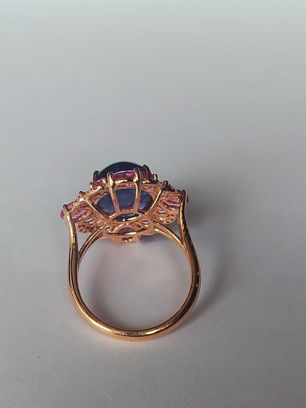 Modern Set in 18K Gold, 9.00 Carats Tanzanite, Pink Sapphire & Diamond Cocktail Ring  For Sale