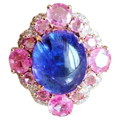 Set in 18K Gold, 9.00 Carats Tanzanite, Pink Sapphire & Diamond Cocktail Ring 