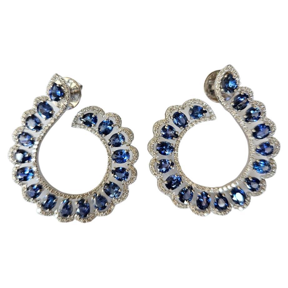 Set in 18K Gold, 9.02 carats, Blue Sapphires & Diamonds Chandelier Hoop Earrings