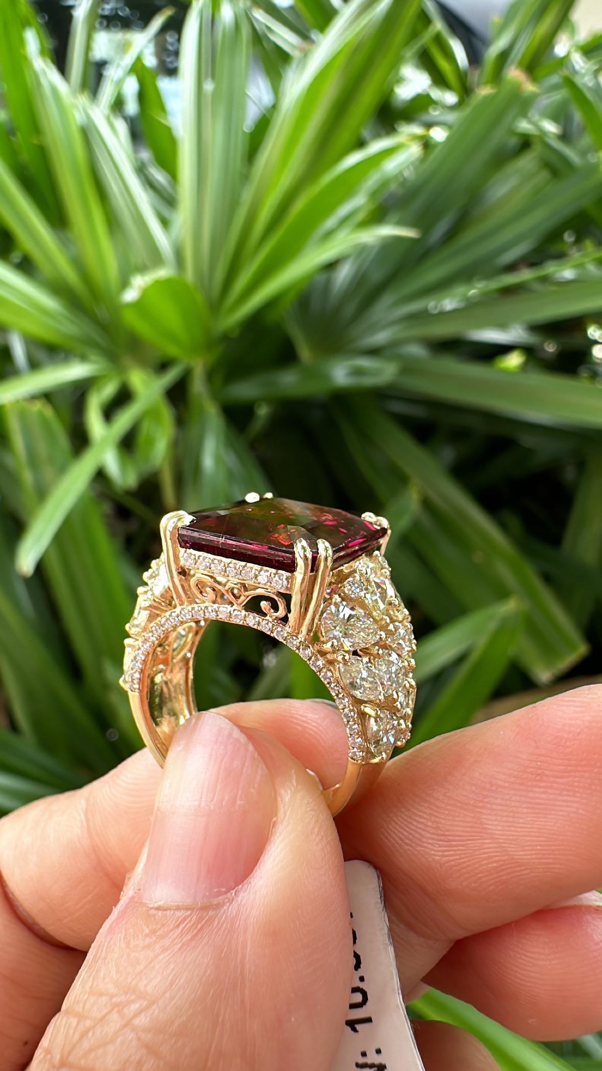 Set in 18K Gold, 9.17 carats Rubellite & Yellow Diamond Engagement Cocktail Ring 1