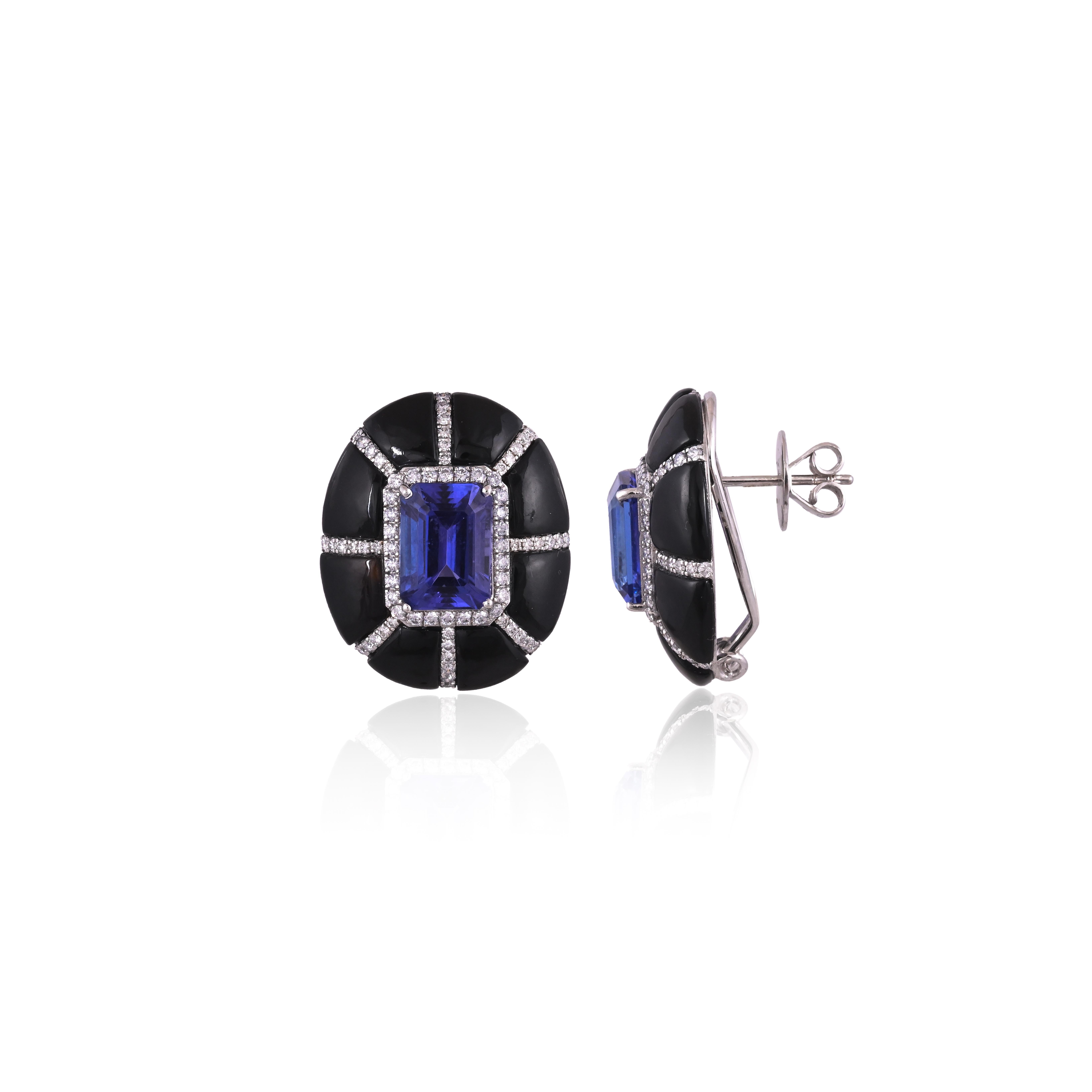 Pendientes de oro de 18 quilates, tanzanita de 9,24 quilates, ónice negro y diamantes en venta 8